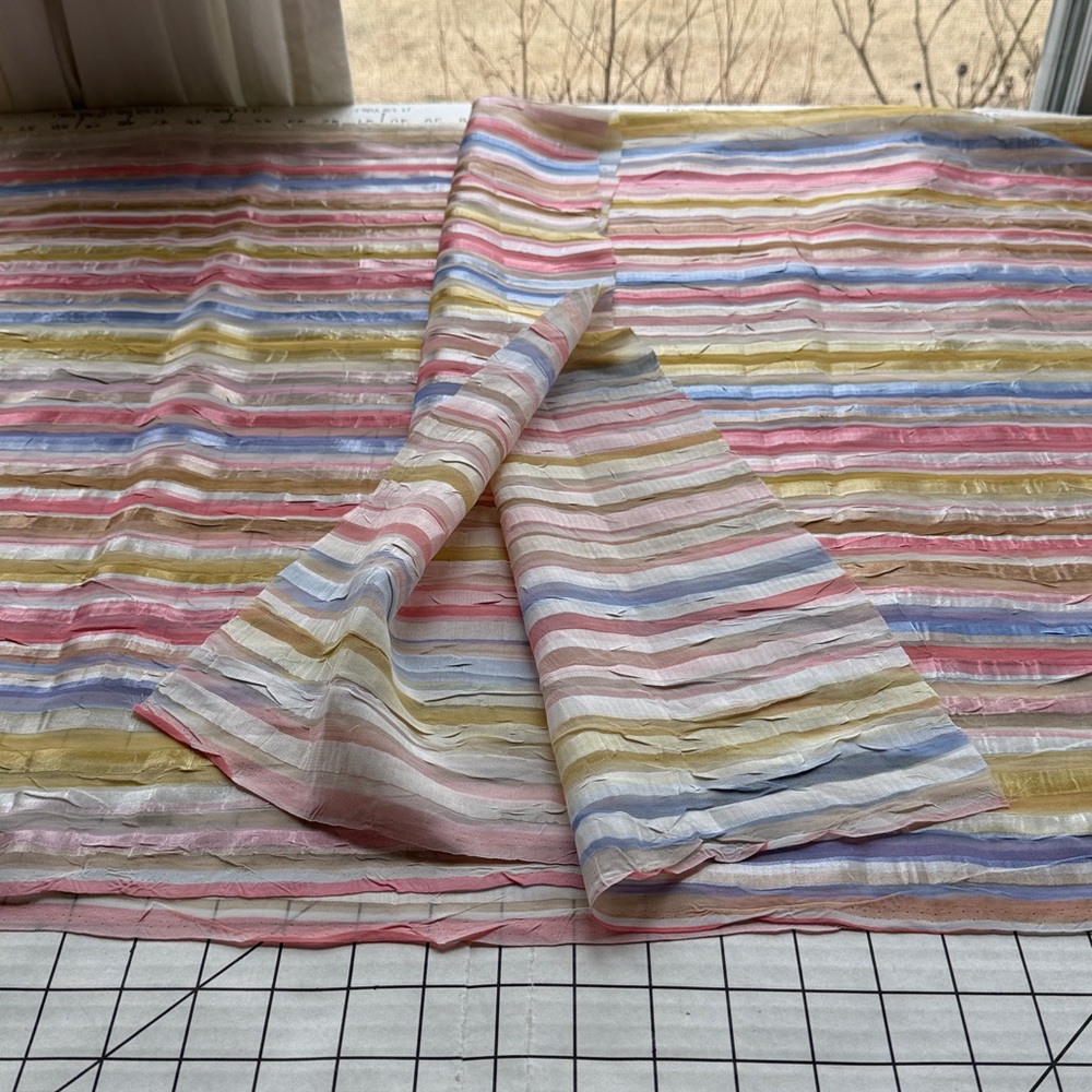 Vintage Crinkle Stripe Fabric – 3 Yards x 54” – Pastel Sheer Plissé – Silk Look - Picture 9 of 15